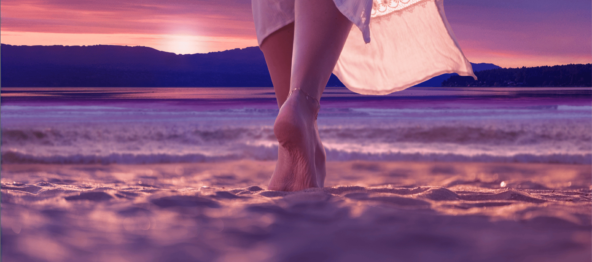 Women feet walking on the beach banner